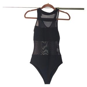 Black block mesh panel body suit